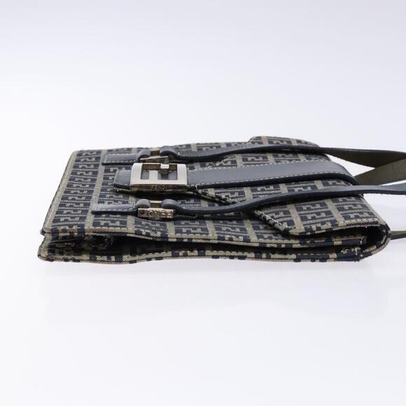 FENDI Zucchino Canvas Mamma Baguette Hand Bag Navy Silver - Picture 4 of 14